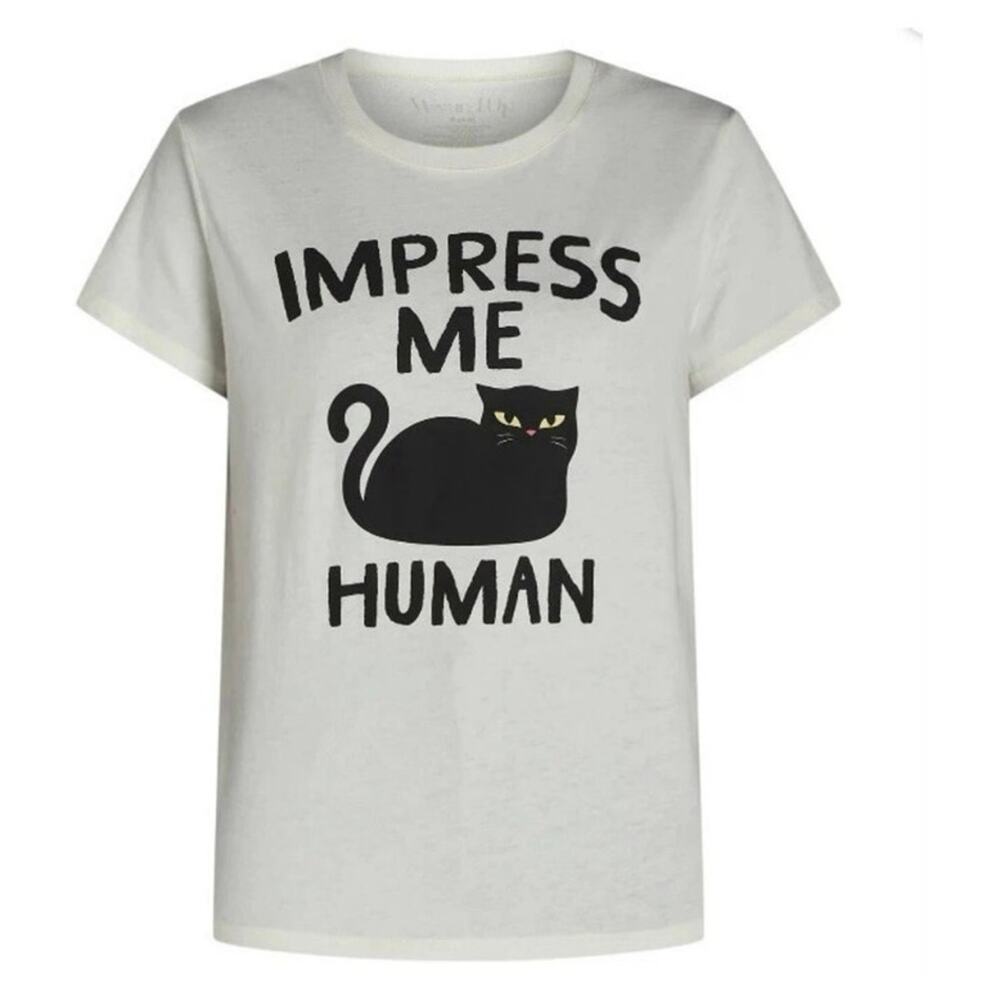 Wound Up Impress Me Human Cat Tee Medium 8-10 New with Tags White‎ Black Relaxed